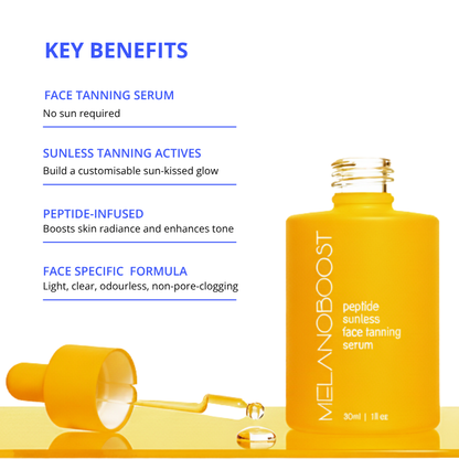 Yellow_bottle_Melanoboost_Peptide_Sunless_Face_Tanning_Serum_with_key_benefits_listed_on_a_white_background